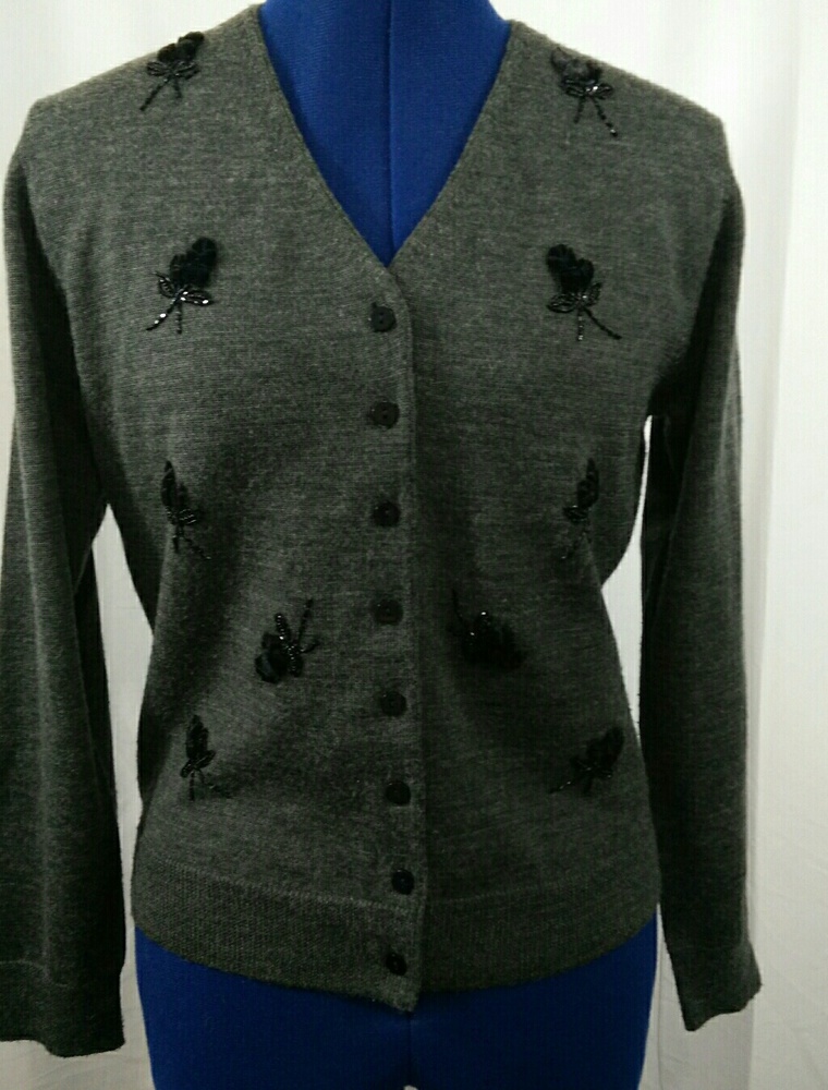 Edward Chapman Gray Beaded Floral Cardigan 12